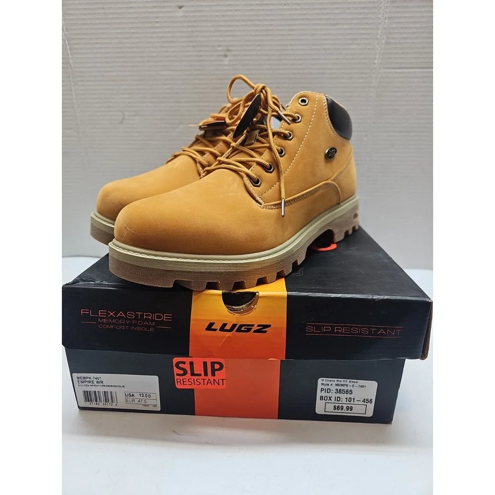 Lugz Empire Mid MEMPK7401 Men's Wheat Ankle Boots US Size 13.0D, Slip Resistant‎